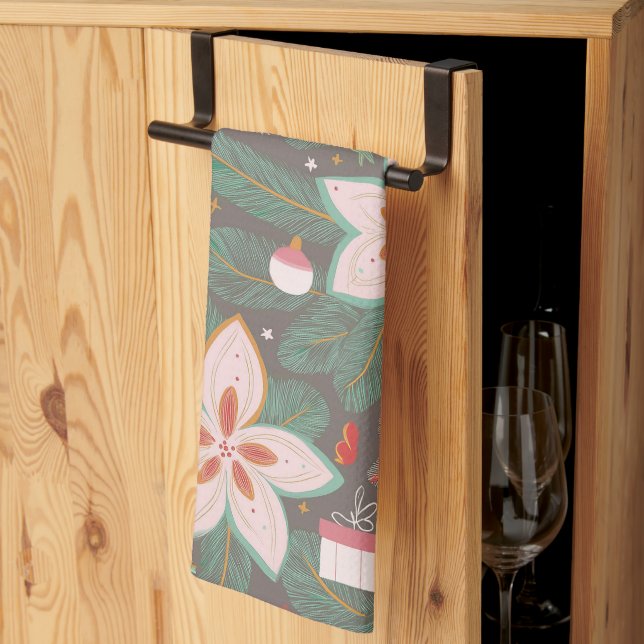 Weihnachtskiefern-Poinsettienmuster Geschirrtuch (Drittel gefaltet)