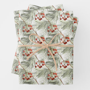 Weihnachtskiefern und Rote Bereren Geschenkpapier Set