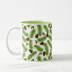 Weihnachtskiefernblätter, Zapfen und Beeren Zweifarbige Tasse