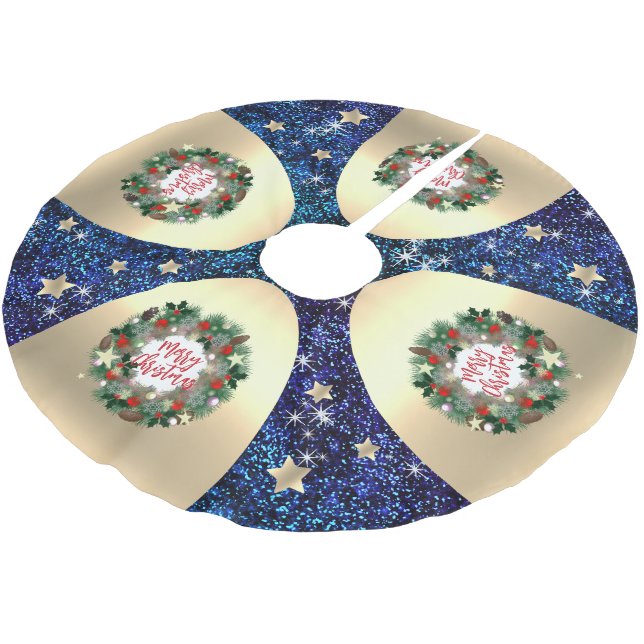 Weihnachtskiefernkegel, Sterne, rote Baubles Polyester Weihnachtsbaumdecke (Schrägansicht)