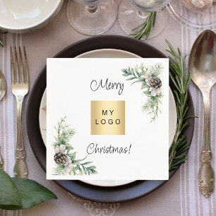 Weihnachtskiefernkons weißes Firmenlogo Serviette