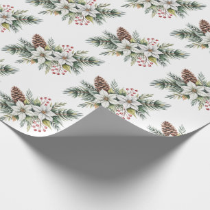 Weihnachtskiefernzapfen Zweige Blumen Stechpalme B Geschenkpapier