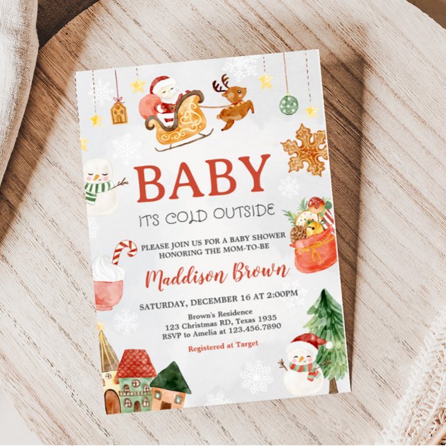 Weihnachtskind Es ist kalte Außendusche Einladung (Christmas Baby Shower Invitation)