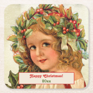 Weihnachtskind Holly Verlasse in ihrem Haar Rechteckiger Pappuntersetzer