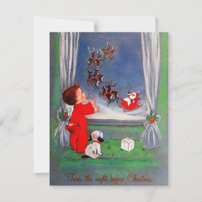 Weihnachtskind im Weihnachtsalter beim Sleigh Feiertagskarte (Vorderseite)