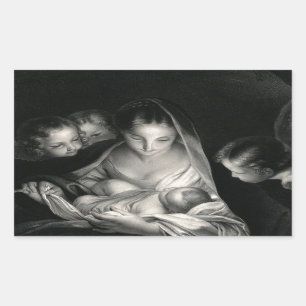 Weihnachtskind Jesus Jungfrau Maria Engel Schwarz Rechteckiger Aufkleber