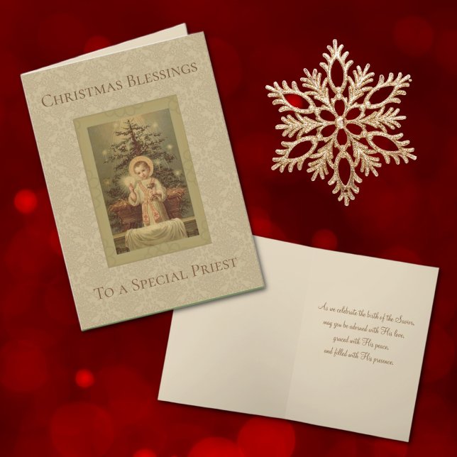 Weihnachtskind Jesus katholischer Priester Feiertagskarte (Traditional Catholic Priest Christmas Card - Easy to personalize! )