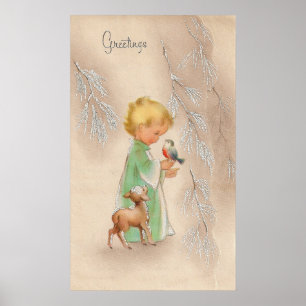 Weihnachtskind und Hirschposter Poster