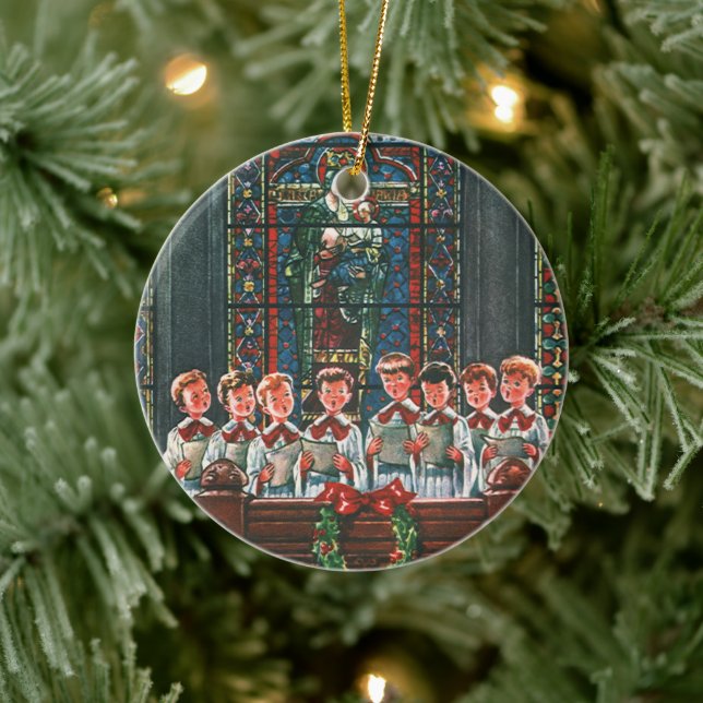 Weihnachtskinder aus dem 19. Jahrhundert Gesang in Keramik Ornament (Baum)