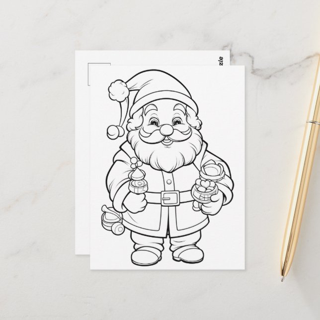Weihnachtskinder färben Santa Postkarte (Vorderseite/Rückseite Beispiel)