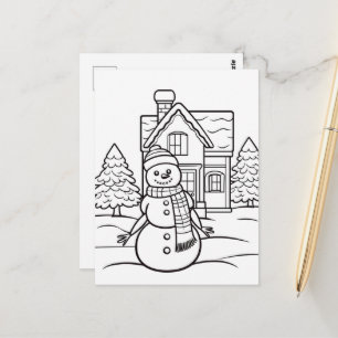 Weihnachtskinder Färben Snowman Postcard Postkarte