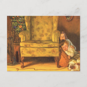 Weihnachtskinder für den Weihnachtsmann Gewartet Feiertagspostkarte