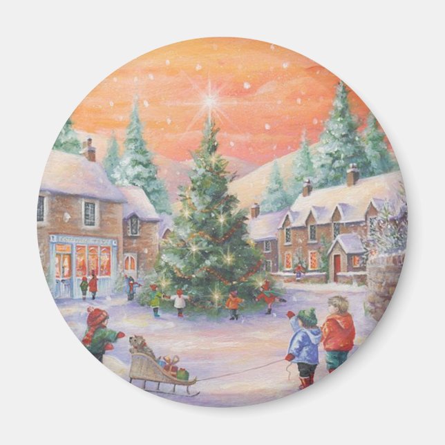 Weihnachtskinder im Schnee Magnet (Vorne)