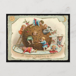 Weihnachtskinder in Riesenpudding Feiertagspostkarte