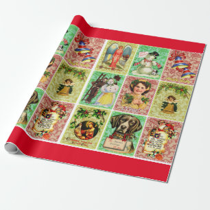 Weihnachtskinder Tiere Vintage Viktorianische Kuns Geschenkpapier