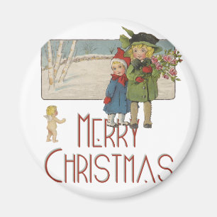 Weihnachtskinder und Cherub Art Print Magnet