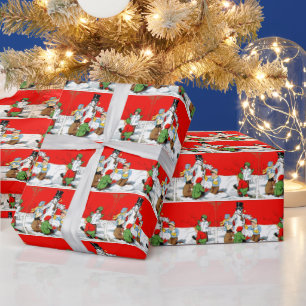 Weihnachtskinder und Schneemann gekachelt Geschenkpapier