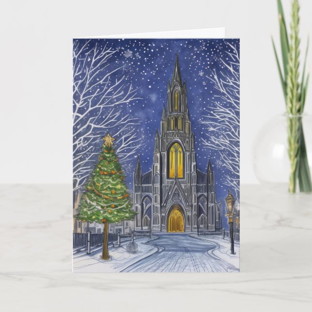 Weihnachtskirche Feiertagskarte (Vorderseite)