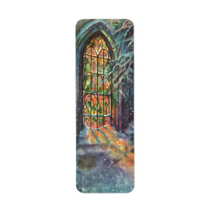 Weihnachtskirche mit festgeklemmtem Glasfenster