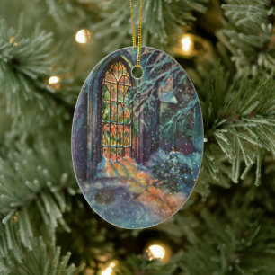 Weihnachtskirche mit festgeklemmtem Glasfenster Keramikornament