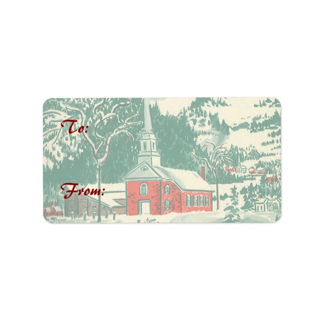 Weihnachtskirche, Schnee im Winter Adressaufkleber (Vorne)