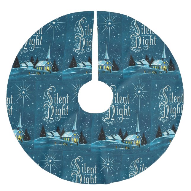 Weihnachtskirche Schnee Stille Nacht Polyester Weihnachtsbaumdecke (Vorderseite)