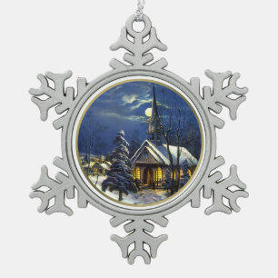 Weihnachtskirche Schneeflocken Zinn-Ornament