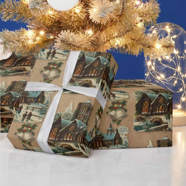 Weihnachtskirche viktorianische Weihnachtslieder G Geschenkpapier (Feiertage)