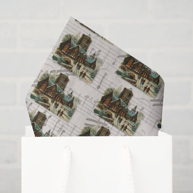 Weihnachtskirche viktorianische Weihnachtslieder M Seidenpapier (Geschenktüte)