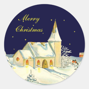 Weihnachtskirche Winterlandschaft Runder Aufkleber