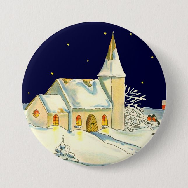 Weihnachtskirchen-Winterszene Button (Vorderseite)