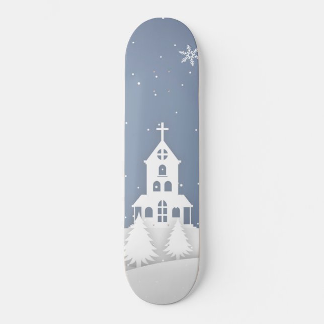 Weihnachtskirchenlandschaft Skateboard (Vorderseite)