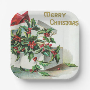 Weihnachtskirsche Vintage Kunst mit Wünschen Pappteller