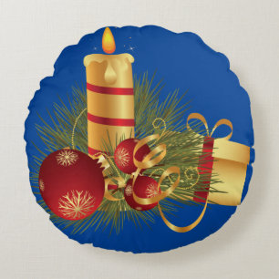 Weihnachtskissen, Weihnachtskerze Rundes Kissen