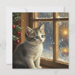 Weihnachtskitten am Fenster  Feiertagskarte