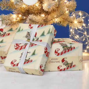 Weihnachtskitten auf einem Zuckerstock reitend Geschenkpapier