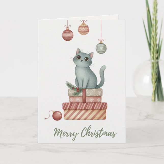 Weihnachtskitten auf Geschenkboxen-Karte Karte (Vorderseite)