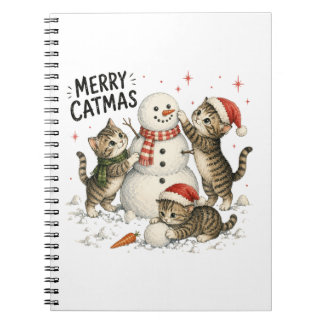 Weihnachtskitten bauen Schneemann Notizblock
