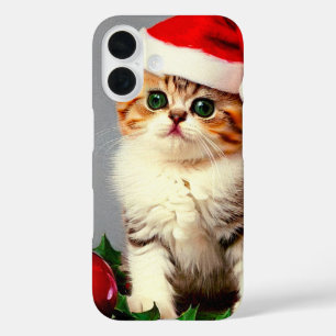 Weihnachtskitten in Weihnachtsmannmütze iPhone 16 Hülle
