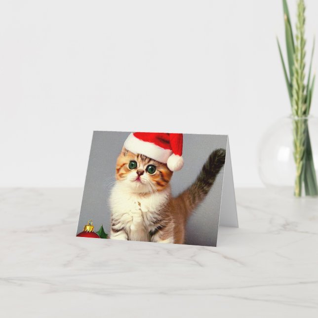 Weihnachtskitten in Weihnachtsmannmütze Dankeskarte (Vorderseite)