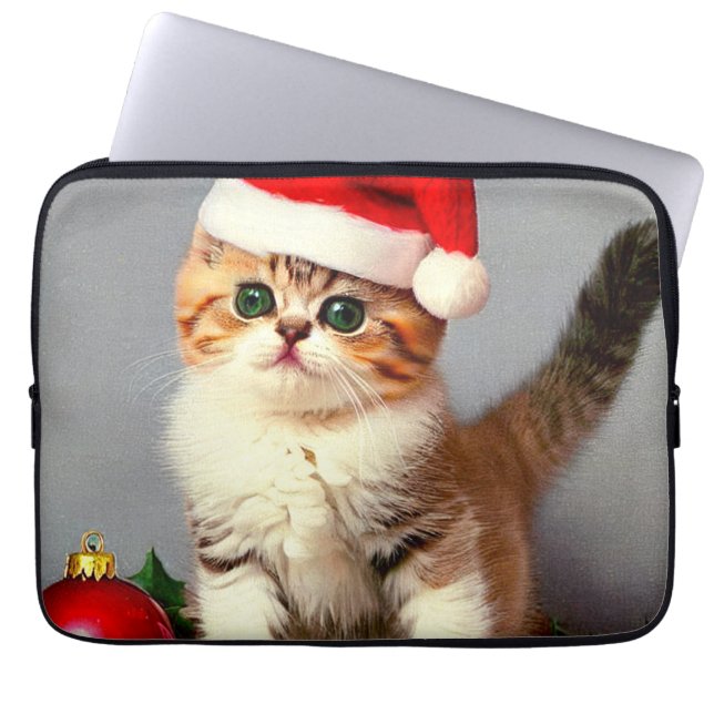 Weihnachtskitten in Weihnachtsmannmütze Laptopschutzhülle (Vorderseite)