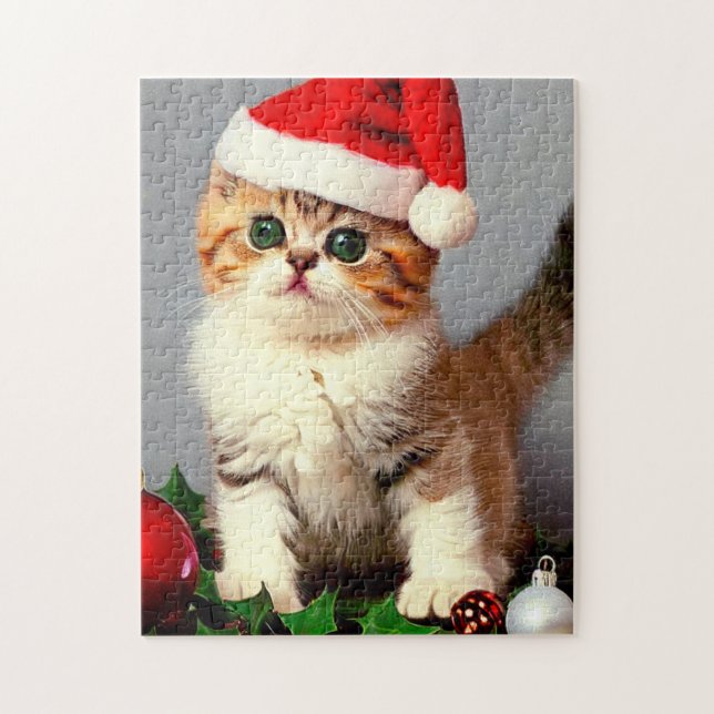 Weihnachtskitten in Weihnachtsmannmütze Puzzle (Vertikal)