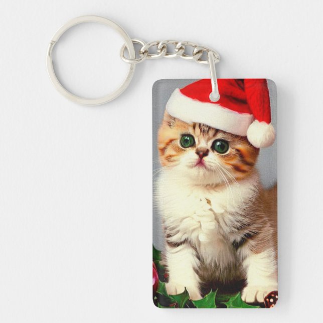 Weihnachtskitten in Weihnachtsmannmütze Schlüsselanhänger (Vorderseite)