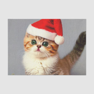 Weihnachtskitten in Weihnachtsmannmütze Seidenpapier