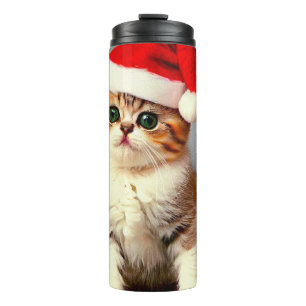 Weihnachtskitten in Weihnachtsmannmütze Thermosbecher