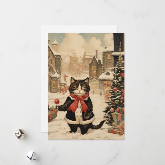 Weihnachtskitty, Schneetag Feiertagskarte (Vorderseite/Rückseite Beispiel)