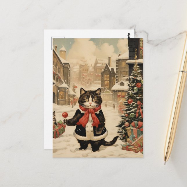Weihnachtskitty, Schneetag Postkarte (Vorderseite/Rückseite Beispiel)