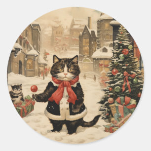 Weihnachtskitty, Schneetag Runder Aufkleber