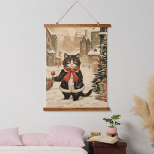 Weihnachtskitty, Schneetag Wandteppich Mit Holzrahmen
