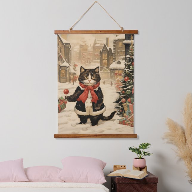 Weihnachtskitty, Schneetag Wandteppich Mit Holzrahmen (Schlafzimmer)